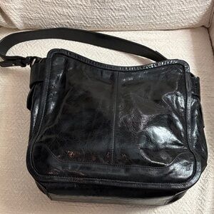 Frye, Black Leather Shoulder Bag, silvery accents, like new condition